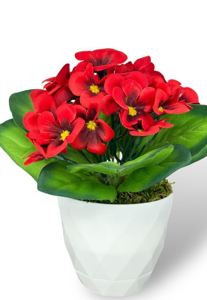 Yapay Çiçek Beyaz Saksıda Kadife Menekşe Gerçekçi Doku KIRMIZI