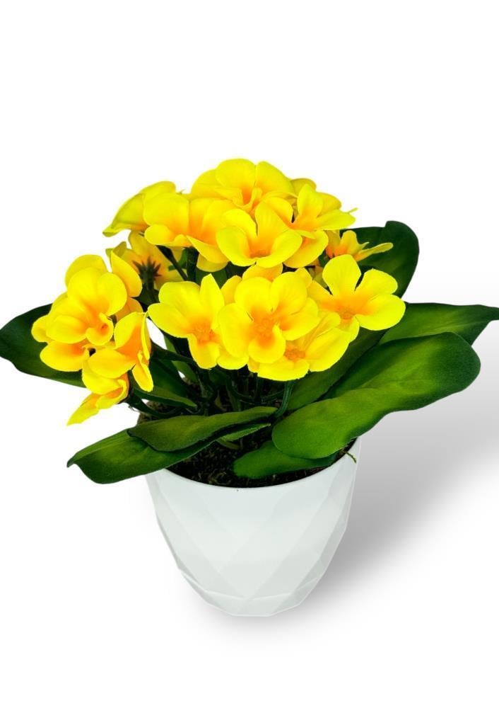 Yapay Çiçek Beyaz Saksıda Kadife Menekşe Gerçekçi Doku SARI