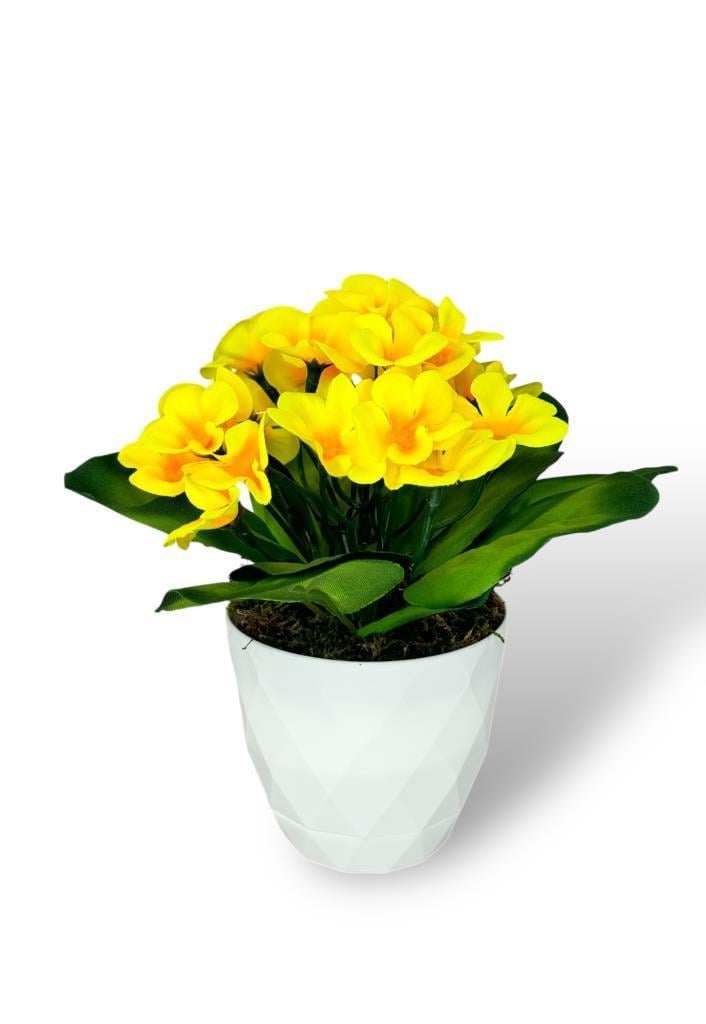 Yapay Çiçek Beyaz Saksıda Kadife Menekşe Gerçekçi Doku SARI