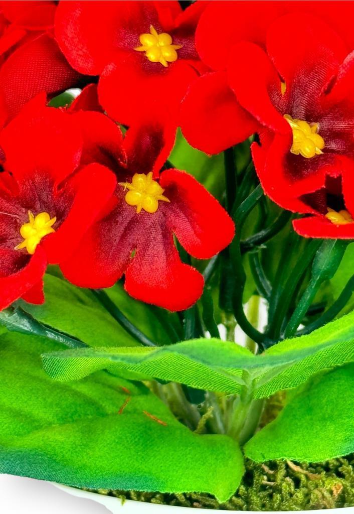 Yapay Çiçek Beyaz Saksıda Kadife Menekşe Gerçekçi Doku KIRMIZI