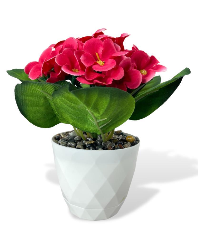 Yapay Çiçek Beyaz Saksıda Kadife Menekşe Gerçekçi Doku Çakıl Taşlı FUŞYA