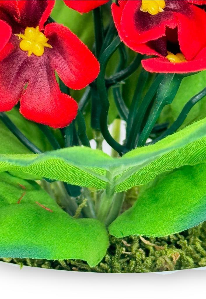 Yapay Çiçek Beyaz Saksıda Kadife Menekşe Gerçekçi Doku KIRMIZI