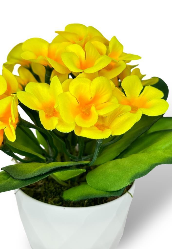 Yapay Çiçek Beyaz Saksıda Kadife Menekşe Gerçekçi Doku SARI