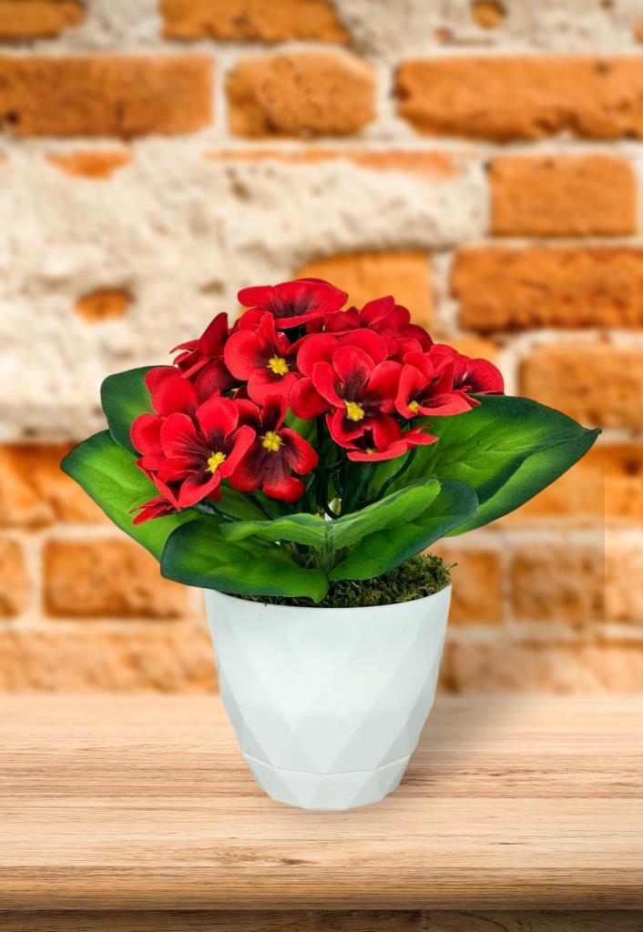 Yapay Çiçek Beyaz Saksıda Kadife Menekşe Gerçekçi Doku KIRMIZI