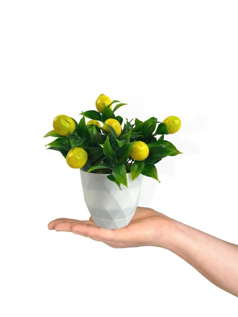Yapay Çiçek Beyaz Saksıda Limon Dekoratif Masa Çiçeği 25cm
