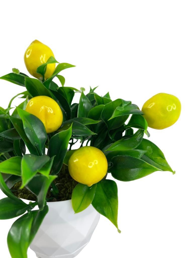 Yapay Çiçek Beyaz Saksıda Limon Dekoratif Masa Çiçeği 25cm