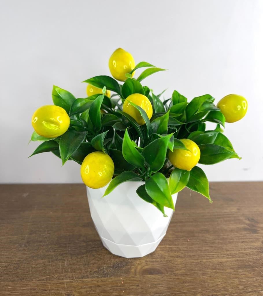 Yapay Çiçek Beyaz Saksıda Limon Demeti Dekoratif Masa Çiçeği 