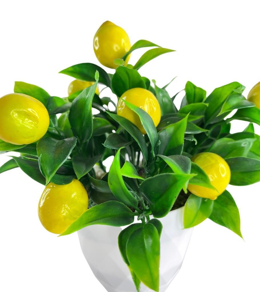 Yapay Çiçek Beyaz Saksıda Limon Demeti Dekoratif Masa Çiçeği 