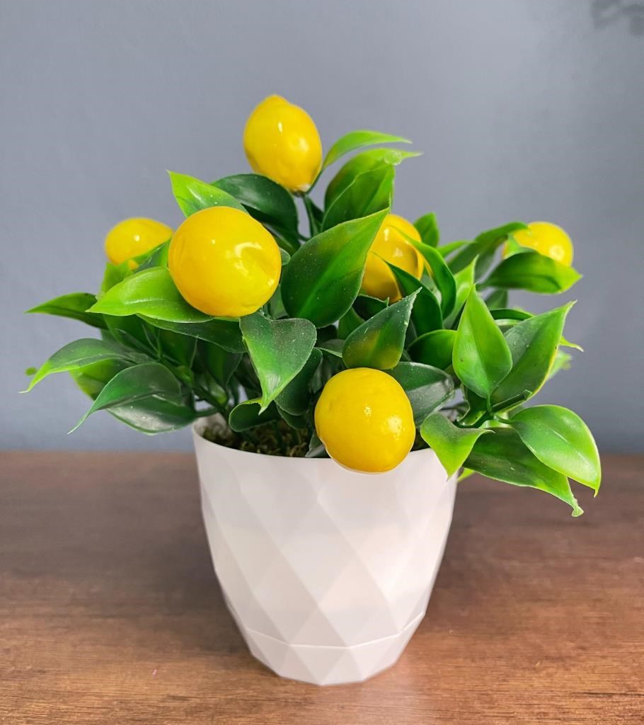Yapay Çiçek Beyaz Saksıda Limon Demeti Dekoratif Masa Çiçeği 