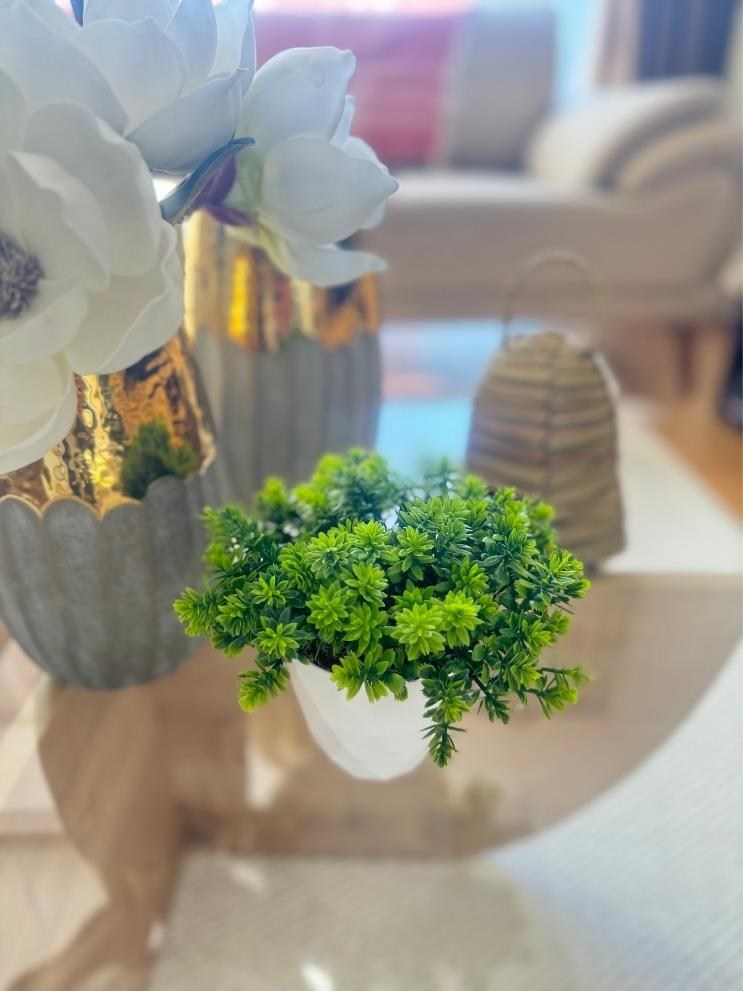 Yapay Çiçek Beyaz Saksıda Lotus Dekoratif Masa Çiçeği 15cm