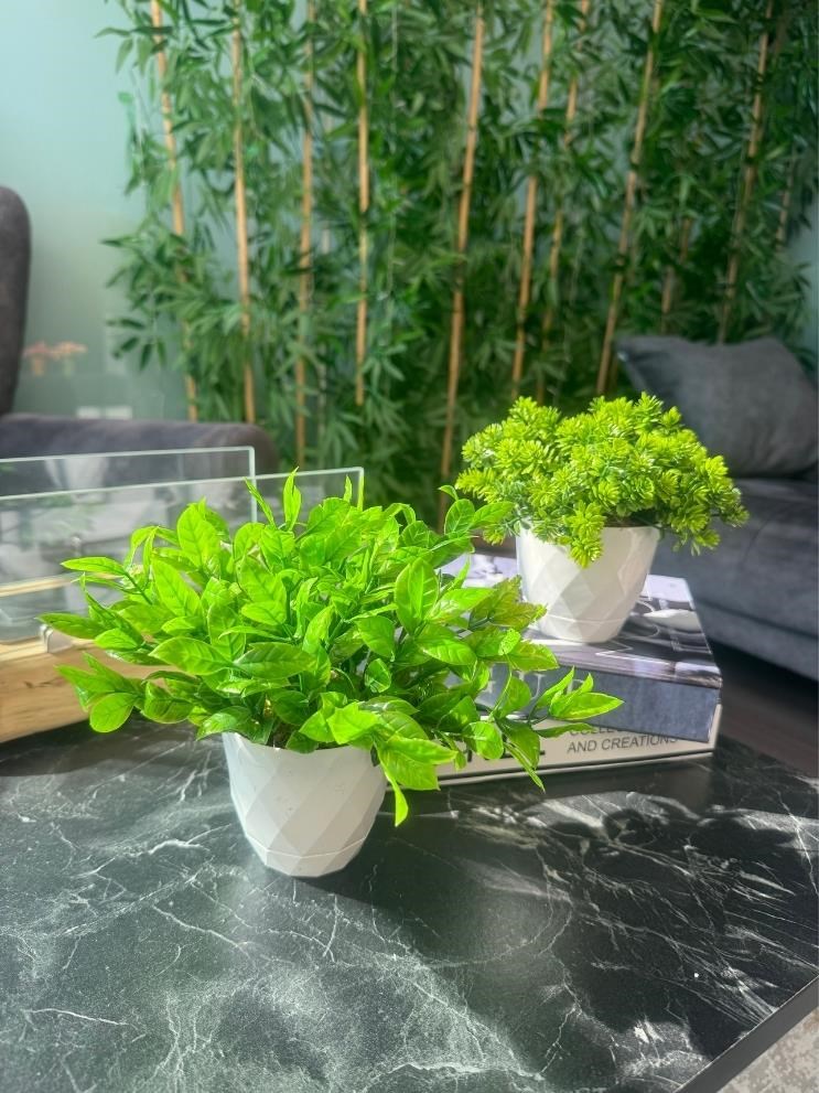 Yapay Çiçek Beyaz Saksıda Nane Dekoratif Masa Çiçeği 25cm