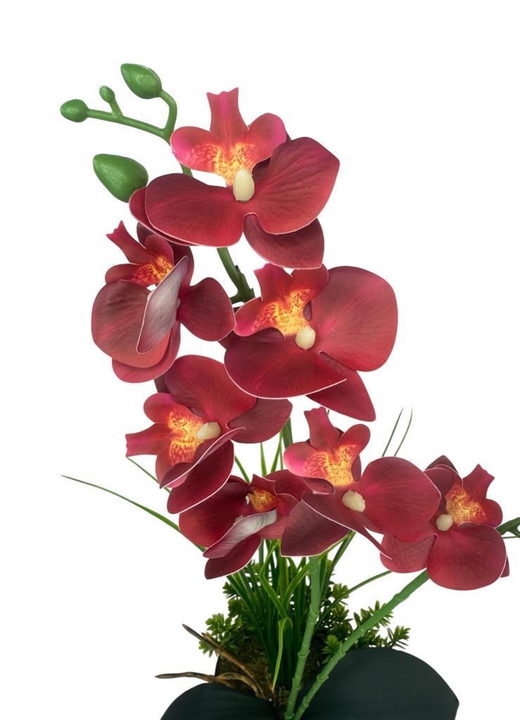 Yapay Çiçek Bordo Islak Orkide Gold Metal Saksıda Saksıda Orkide 50cm