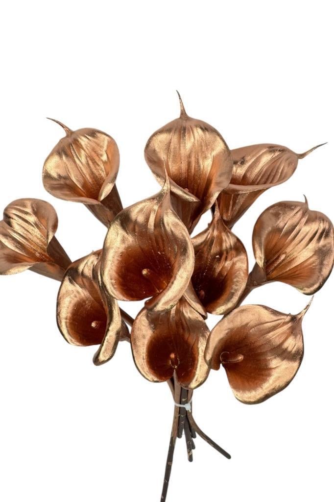 Yapay Çiçek Bronz Renk Gala Eva Malzeme Cala Flower 8li Demet