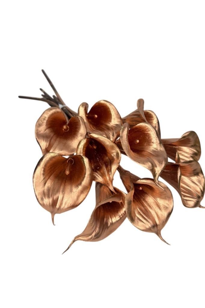 Yapay Çiçek Bronz Renk Gala Eva Malzeme Cala Flower 8li Demet