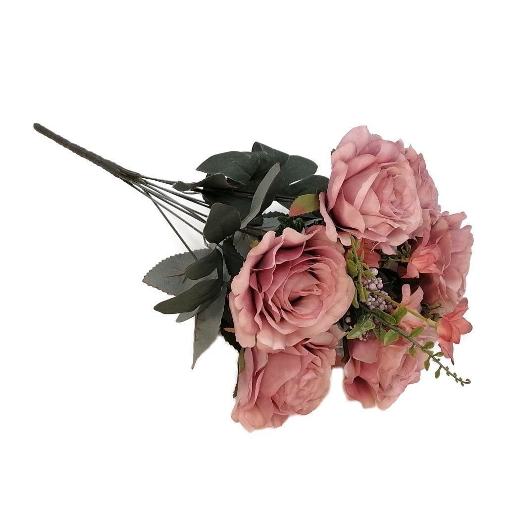 Yapay Çiçek Büyük Demet 6 Kafalı Gül Demeti Ve Cipsolu Gül Kurusu