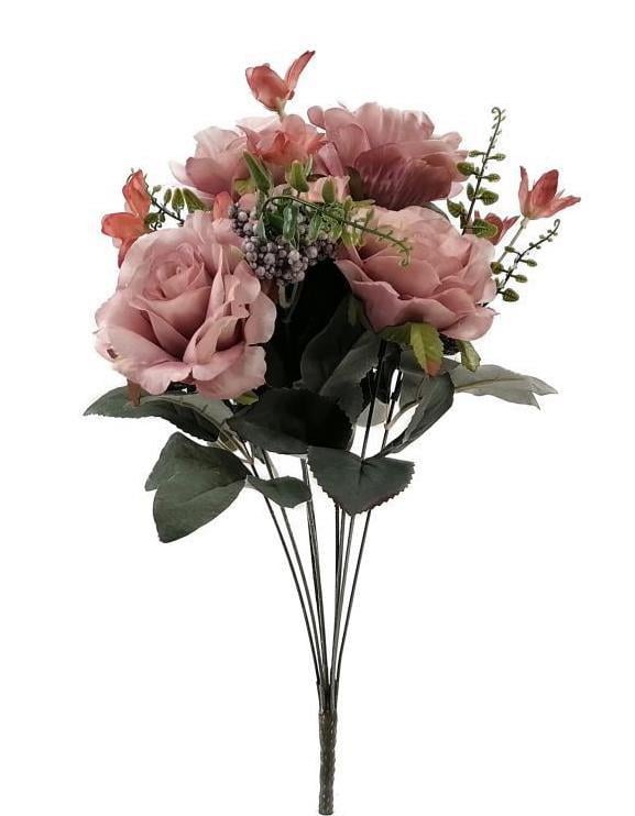 Yapay Çiçek Büyük Demet 6 Kafalı Gül Demeti Ve Cipsolu Gül Kurusu