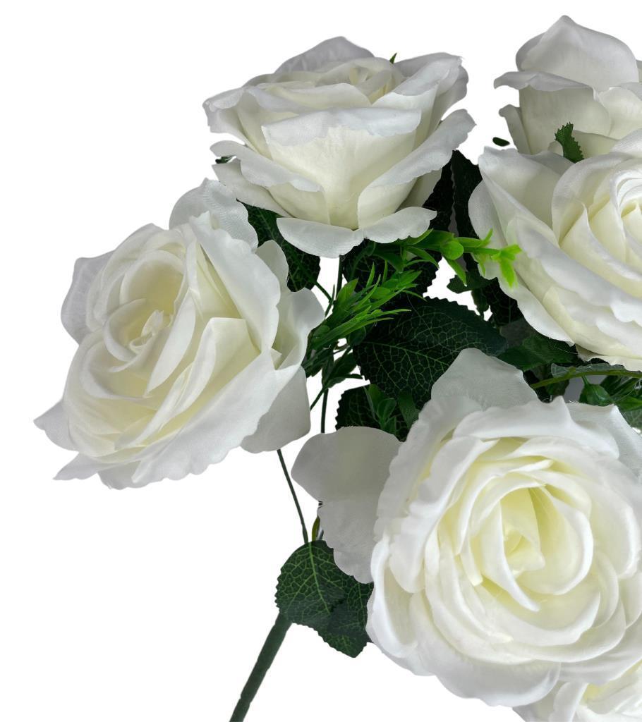 Yapay Çiçek Büyük Demet İri Kafalı 7 li Gül Demeti BEYAZ