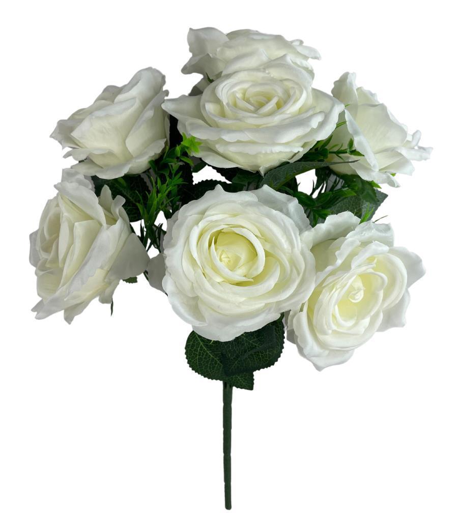 Yapay Çiçek Büyük Demet İri Kafalı 7 li Gül Demeti BEYAZ
