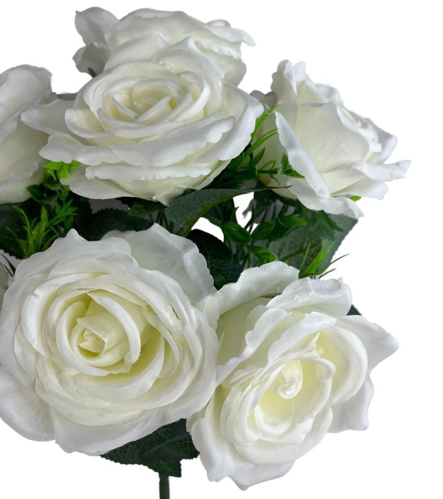 Yapay Çiçek Büyük Demet İri Kafalı 7 li Gül Demeti BEYAZ