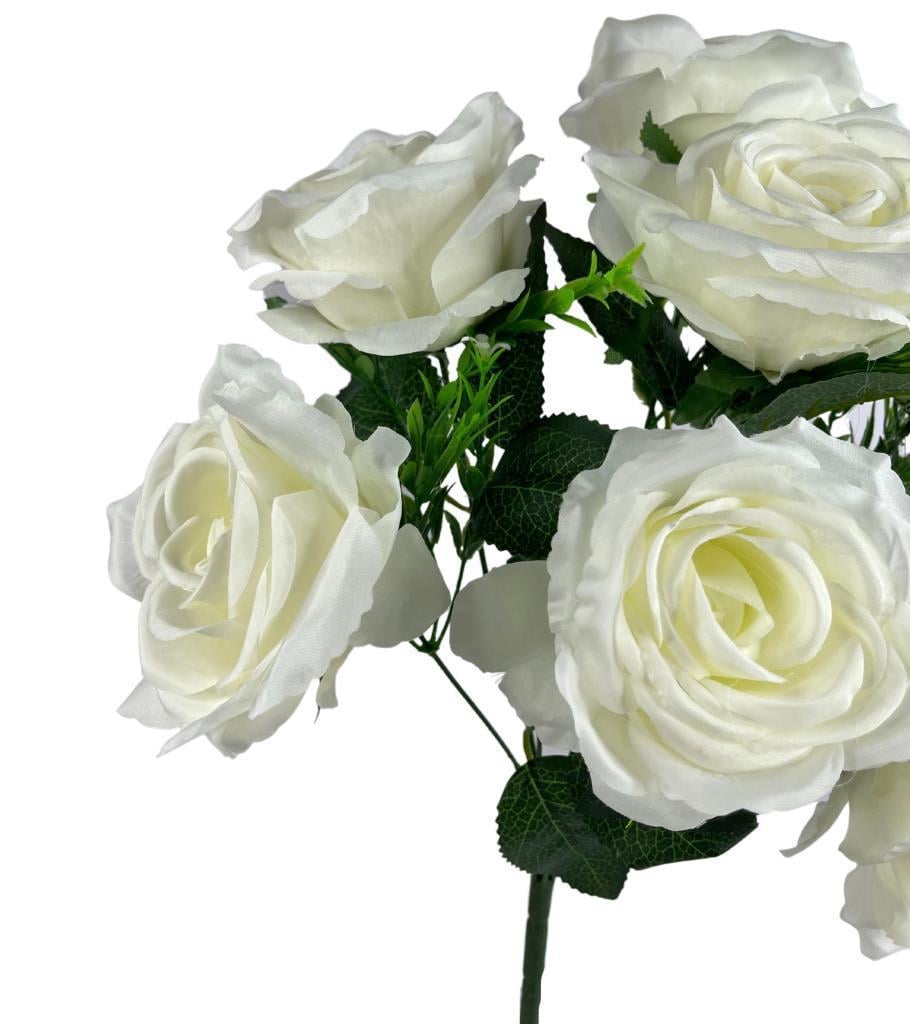 Yapay Çiçek Büyük Demet İri Kafalı 7 li Gül Demeti BEYAZ