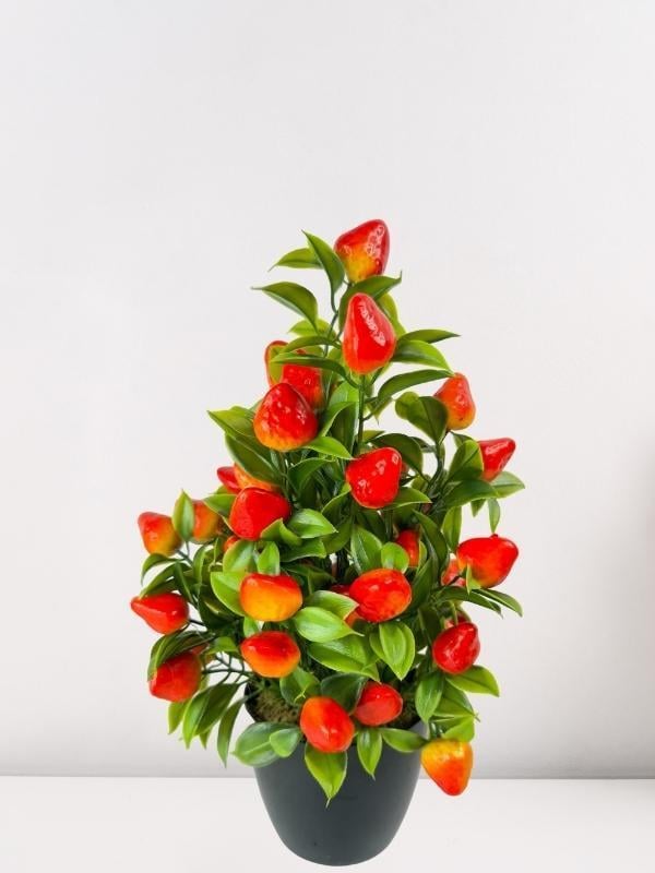 Yapay Çiçek Çilek Ağacı Siyah Saksıda Çilek 30cm 
