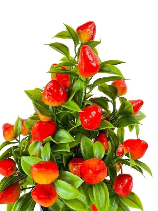 Yapay Çiçek Çilek Ağacı Siyah Saksıda Çilek 30cm 