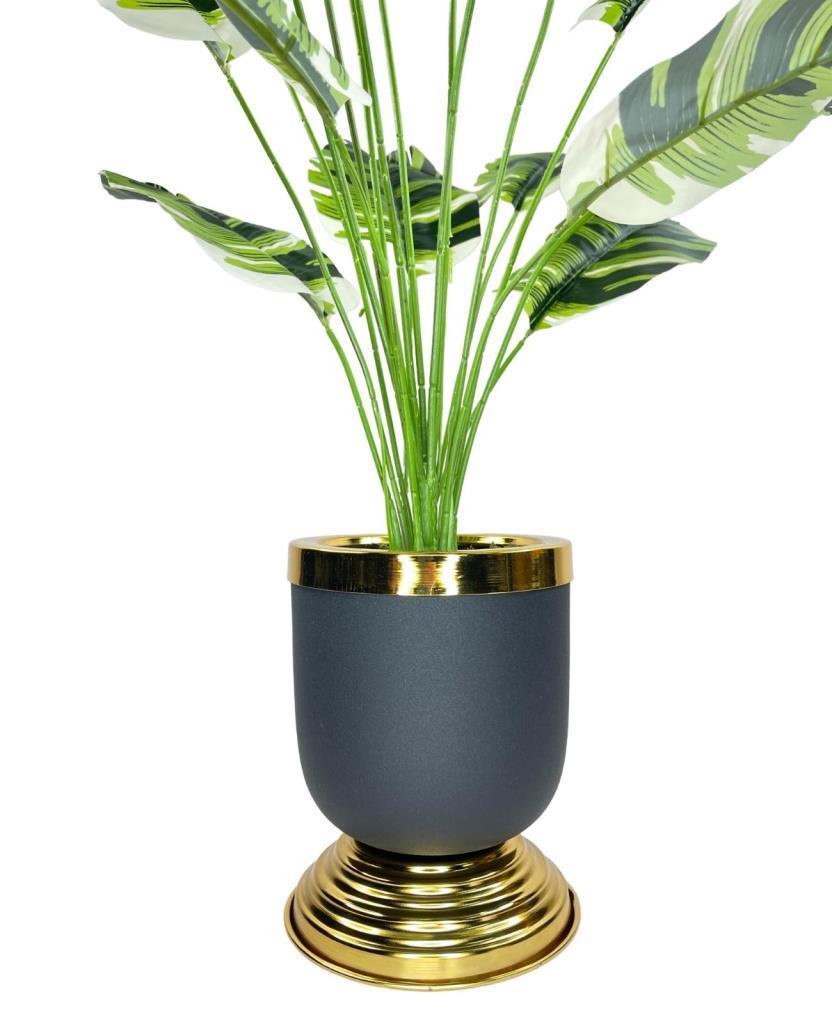 Yapay Çiçek Çizgili Muz Yapraklı Salon Çiçeği 18Dal 90*50cm Gold Siyah Vazoda Yapay Bitki