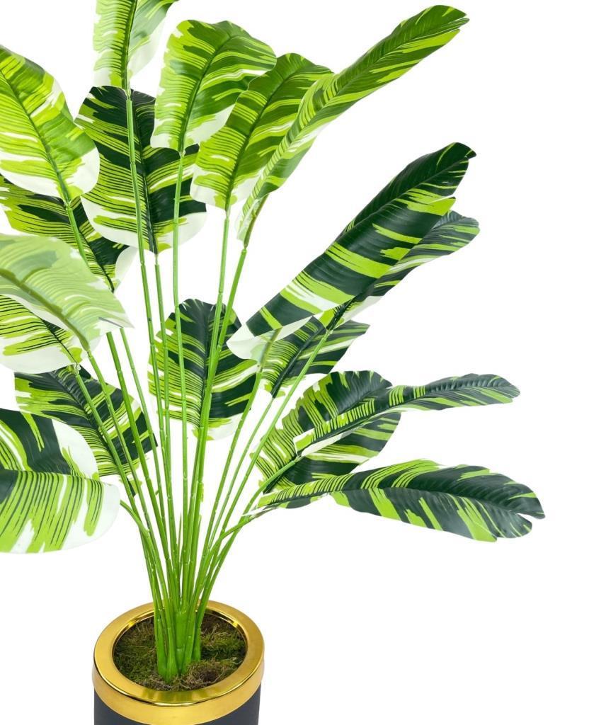 Yapay Çiçek Çizgili Muz Yapraklı Salon Çiçeği 18Dal 90*50cm Gold Siyah Vazoda Yapay Bitki