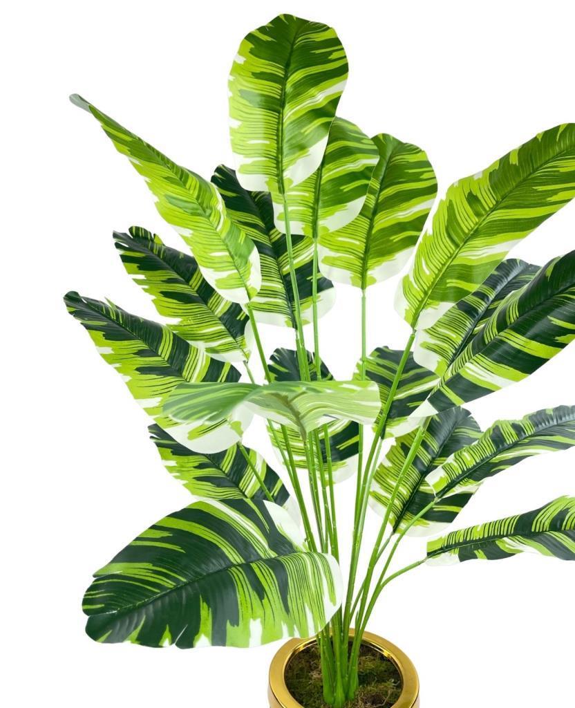 Yapay Çiçek Çizgili Muz Yapraklı Salon Çiçeği 18Dal 90*50cm Gold Siyah Vazoda Yapay Bitki