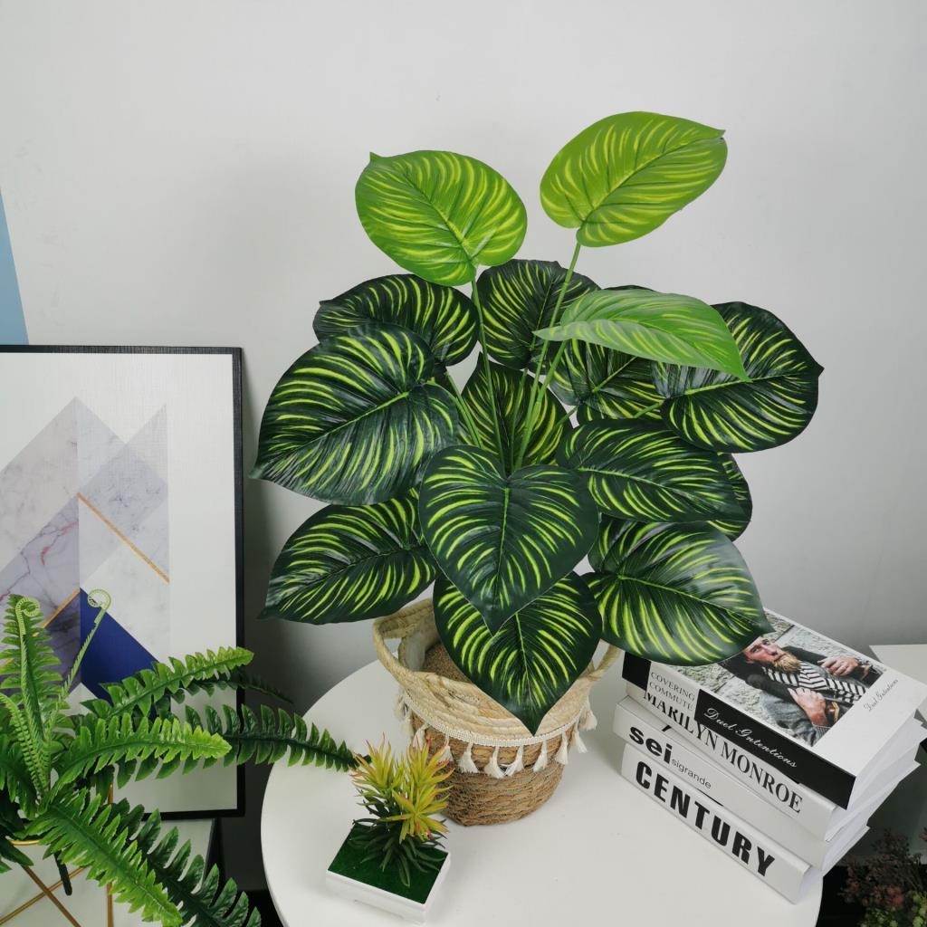 Yapay Çiçek Demet Difenbahya Sarı Çizgili 12Dal 55cm Salon Çiçeği Yapay Bitki