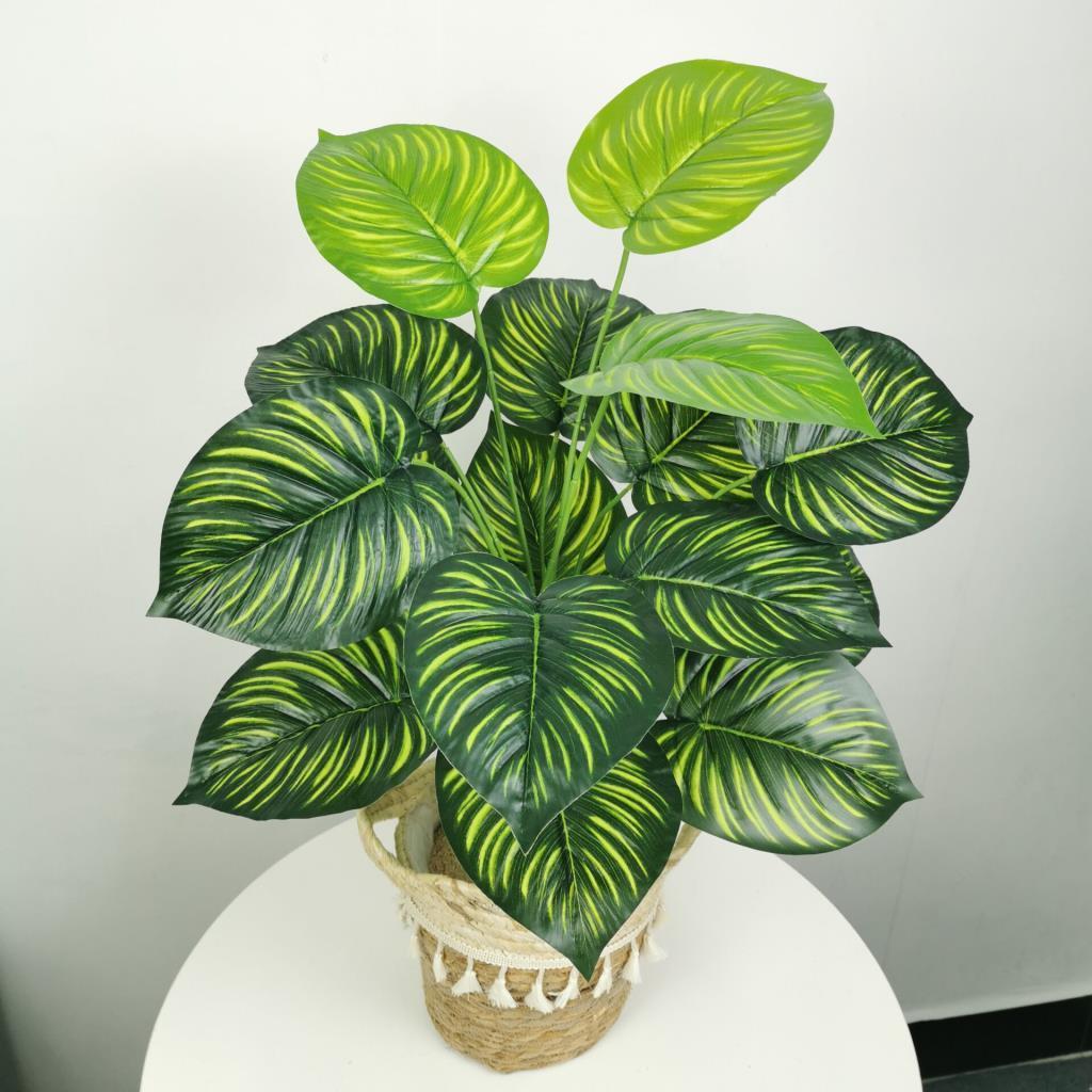 Yapay Çiçek Demet Difenbahya Sarı Çizgili 12Dal 55cm Salon Çiçeği Yapay Bitki