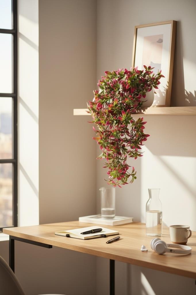 Yapay Çiçek Dev Sarkan Defne Buketi BORDO Dekoratif Sarkan Çiçek Güneşe Dayanıklı Uv Katkılı 60*35 