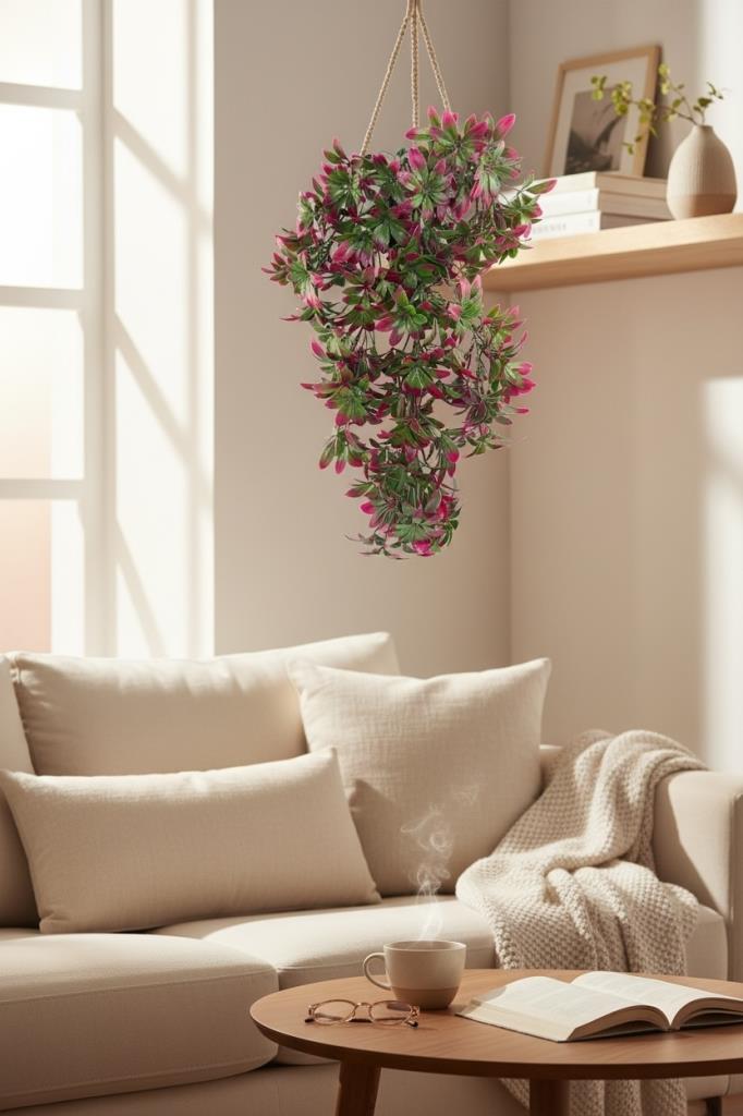 Yapay Çiçek Dev Sarkan Defne Buketi BORDO Dekoratif Sarkan Çiçek Güneşe Dayanıklı Uv Katkılı 60*35 