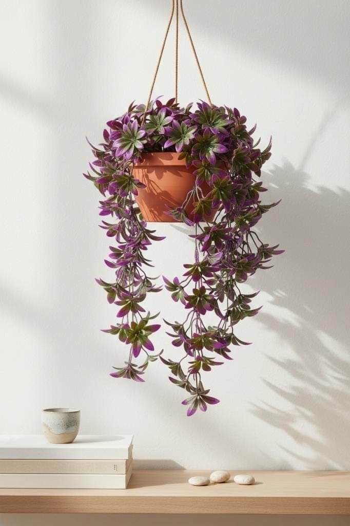 Yapay Çiçek Dev Sarkan Defne Buketi MOR Dekoratif Sarkan Çiçek Güneşe Dayanıklı Uv Katkılı 60*35cm 