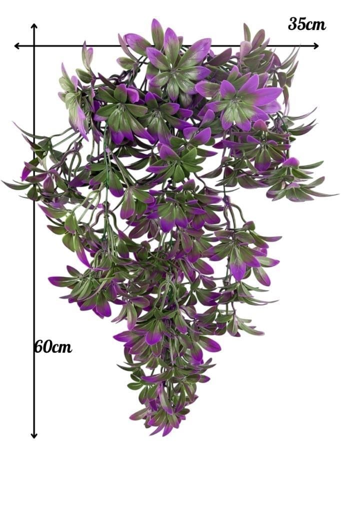 Yapay Çiçek Dev Sarkan Defne Buketi MOR Dekoratif Sarkan Çiçek Güneşe Dayanıklı Uv Katkılı 60*35cm 