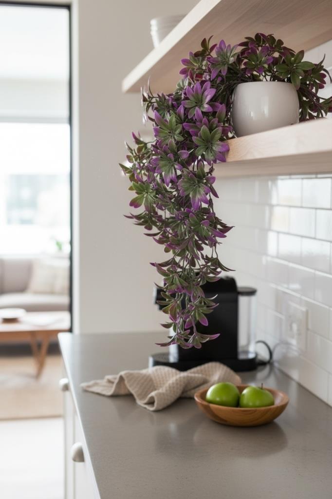 Yapay Çiçek Dev Sarkan Defne Buketi MOR Dekoratif Sarkan Çiçek Güneşe Dayanıklı Uv Katkılı 60*35cm 