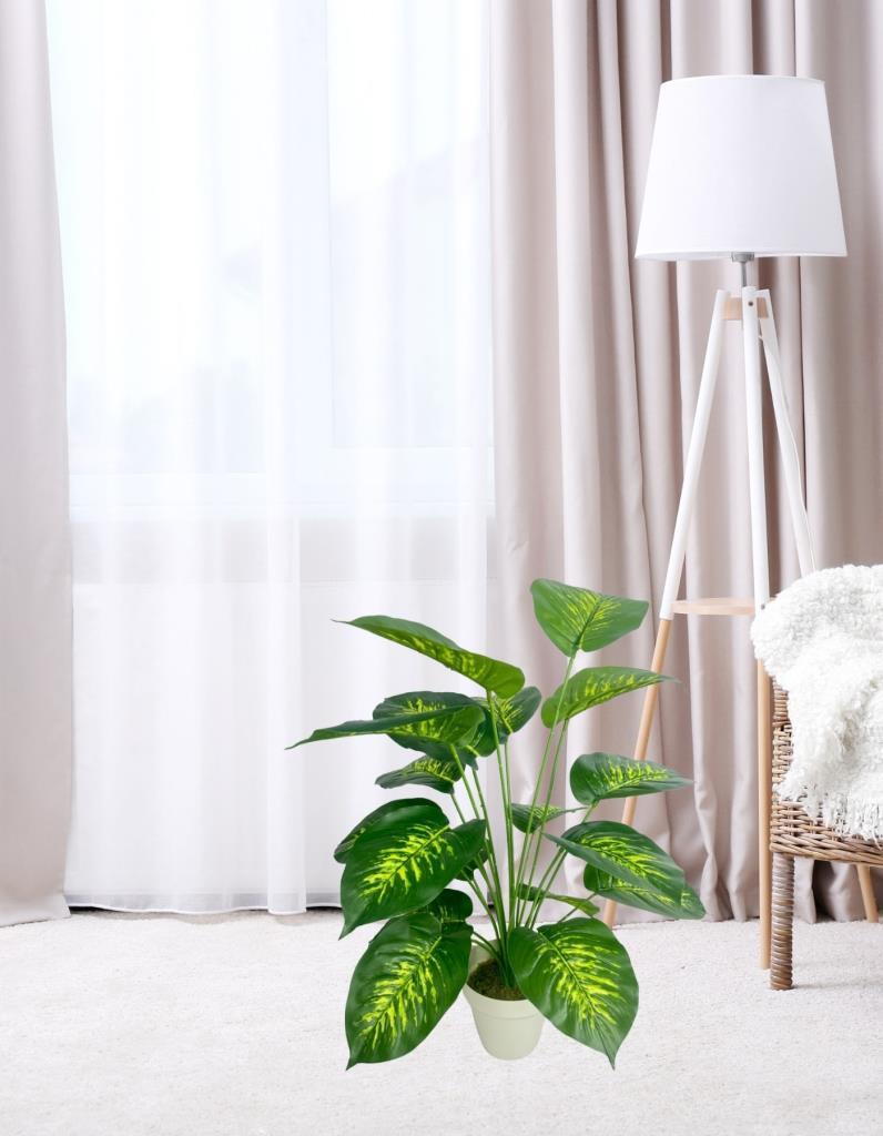 Yapay Çiçek Difenbahya Tropik Salon Çiçeği Beyaz Saksılı Yapay Bitki 