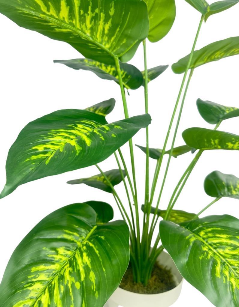 Yapay Çiçek Difenbahya Tropik Salon Çiçeği Beyaz Saksılı Yapay Bitki 