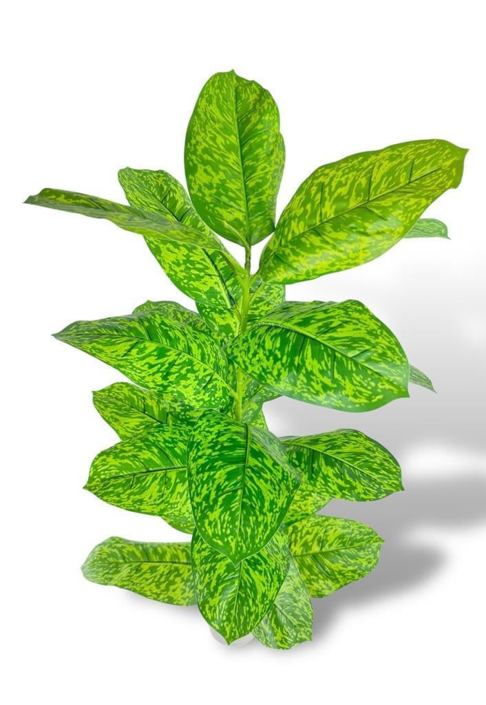 Yapay Çiçek Difenbahya Tropik Sarı Benekli 80cm 23 Yapraklı Salon Çiçeği Beyaz Saksılı Yapay Bitki