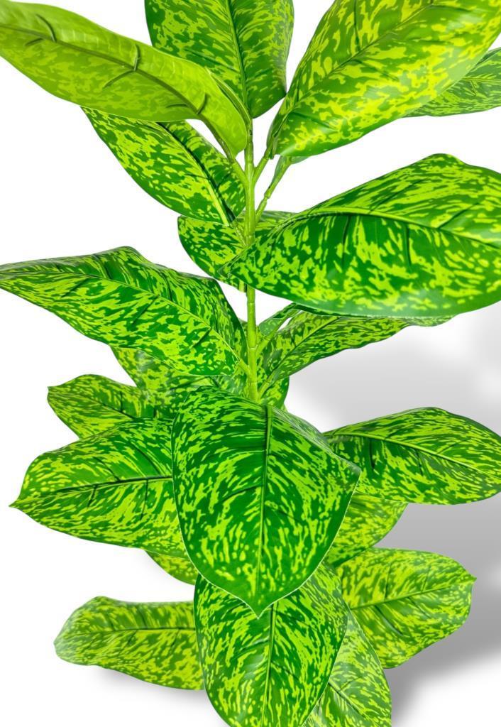 Yapay Çiçek Difenbahya Tropik Sarı Benekli 80cm 23 Yapraklı Salon Çiçeği Beyaz Saksılı Yapay Bitki