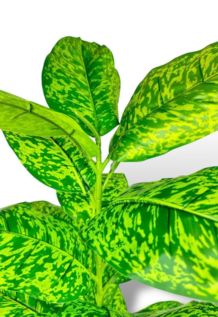 Yapay Çiçek Difenbahya Tropik Sarı Benekli 80cm 23 Yapraklı Salon Çiçeği Beyaz Saksılı Yapay Bitki