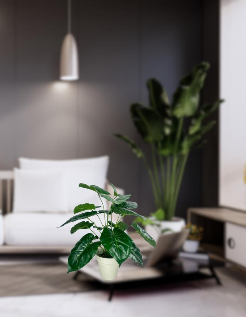 Yapay Çiçek Difenbahya Yeşil Salon Çiçeği 50cm Beyaz Saksılı Yapay Bitki 