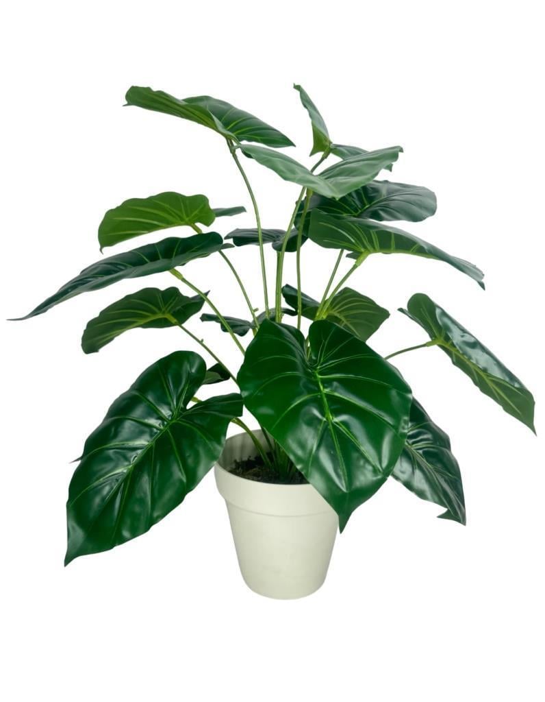 Yapay Çiçek Difenbahya Yeşil Salon Çiçeği 50cm Beyaz Saksılı Yapay Bitki 