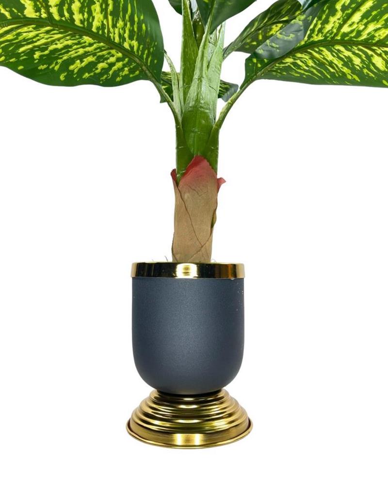 Yapay Çiçek Diffenbahya 115cm Tropik Salon Bitkisi Siyah Gold Galvaniz Vazoda