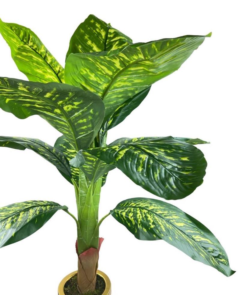 Yapay Çiçek Diffenbahya 115cm Tropik Salon Bitkisi Siyah Gold Galvaniz Vazoda