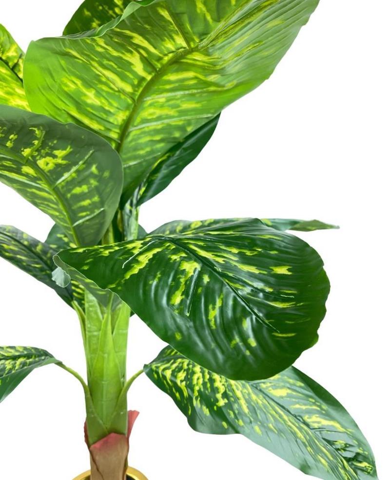 Yapay Çiçek Diffenbahya 115cm Tropik Salon Bitkisi Siyah Gold Galvaniz Vazoda