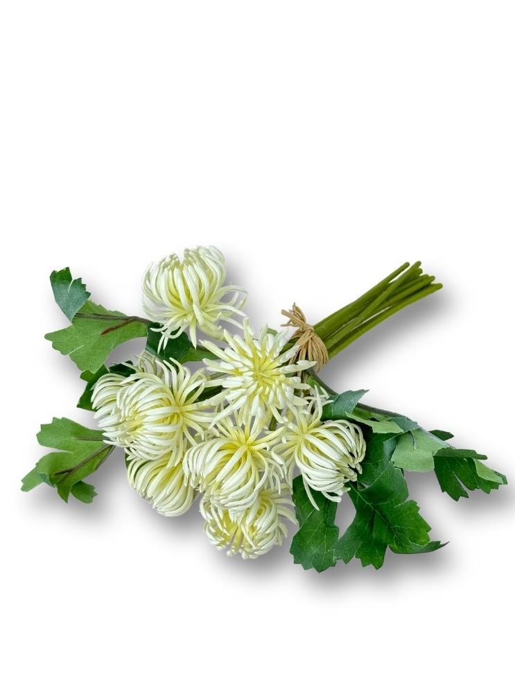 Yapay Çiçek Doğmamış Beyaz Krizantem Demeti 5 Dallı Gelin Çiçeği Ve Aranjman Aradal Çiçeği 24cm