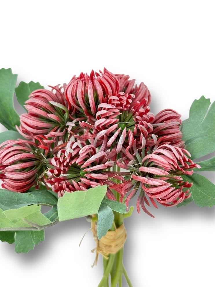 Yapay Çiçek Doğmamış Kırmızı Krizantem Demeti 5 Dallı Gelin Çiçeği Ve Aranjman Aradal Çiçeği 24cm