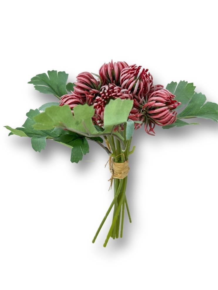 Yapay Çiçek Doğmamış Kırmızı Krizantem Demeti 5 Dallı Gelin Çiçeği Ve Aranjman Aradal Çiçeği 24cm