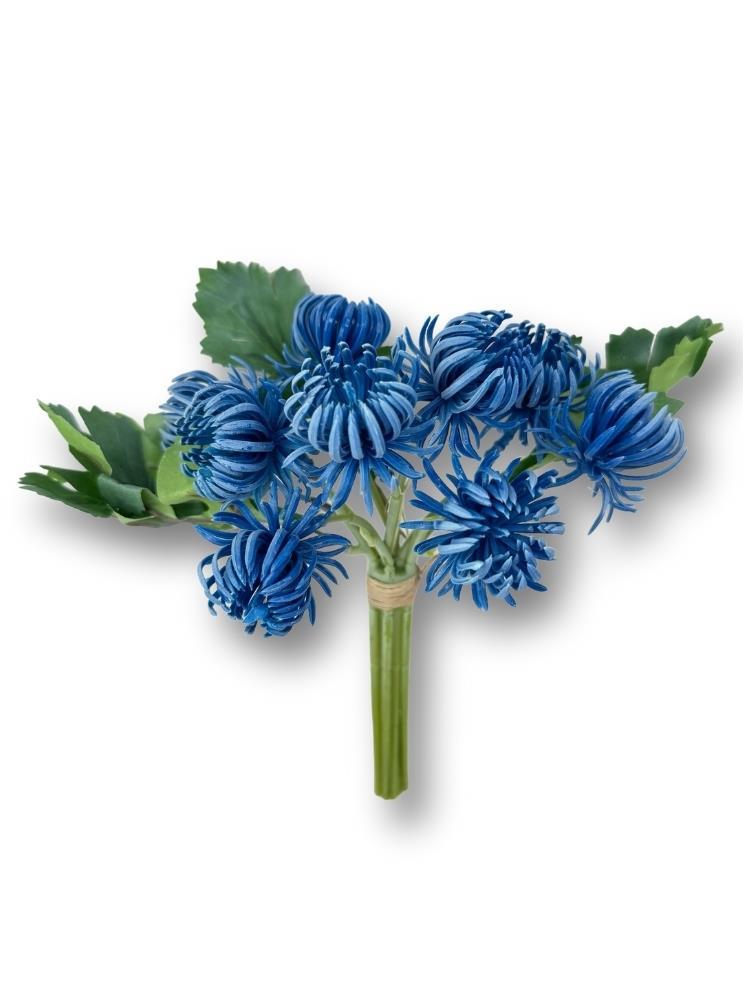 Yapay Çiçek Doğmamış Mavi Krizantem Demeti 5 Dallı Gelin Çiçeği Ve Aranjman Aradal Çiçeği 24cm